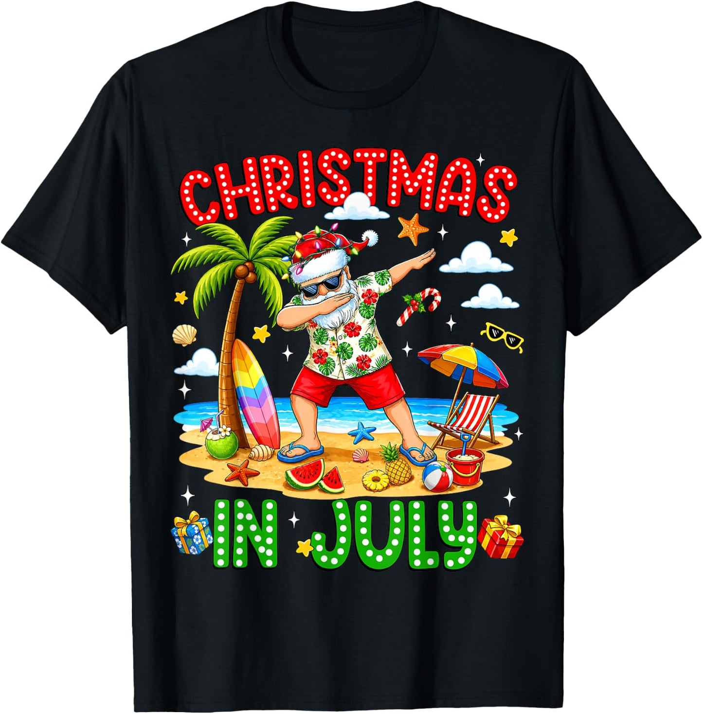 Christmas in July Dabbing Santa Hawaiian Xmas Summer Men Kid T-Shirt - T-Shirt | Black
