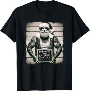 Tattoo Santa Mugshot Tattoos Christmas Santa Xmas T-Shirt - T-Shirt | Black