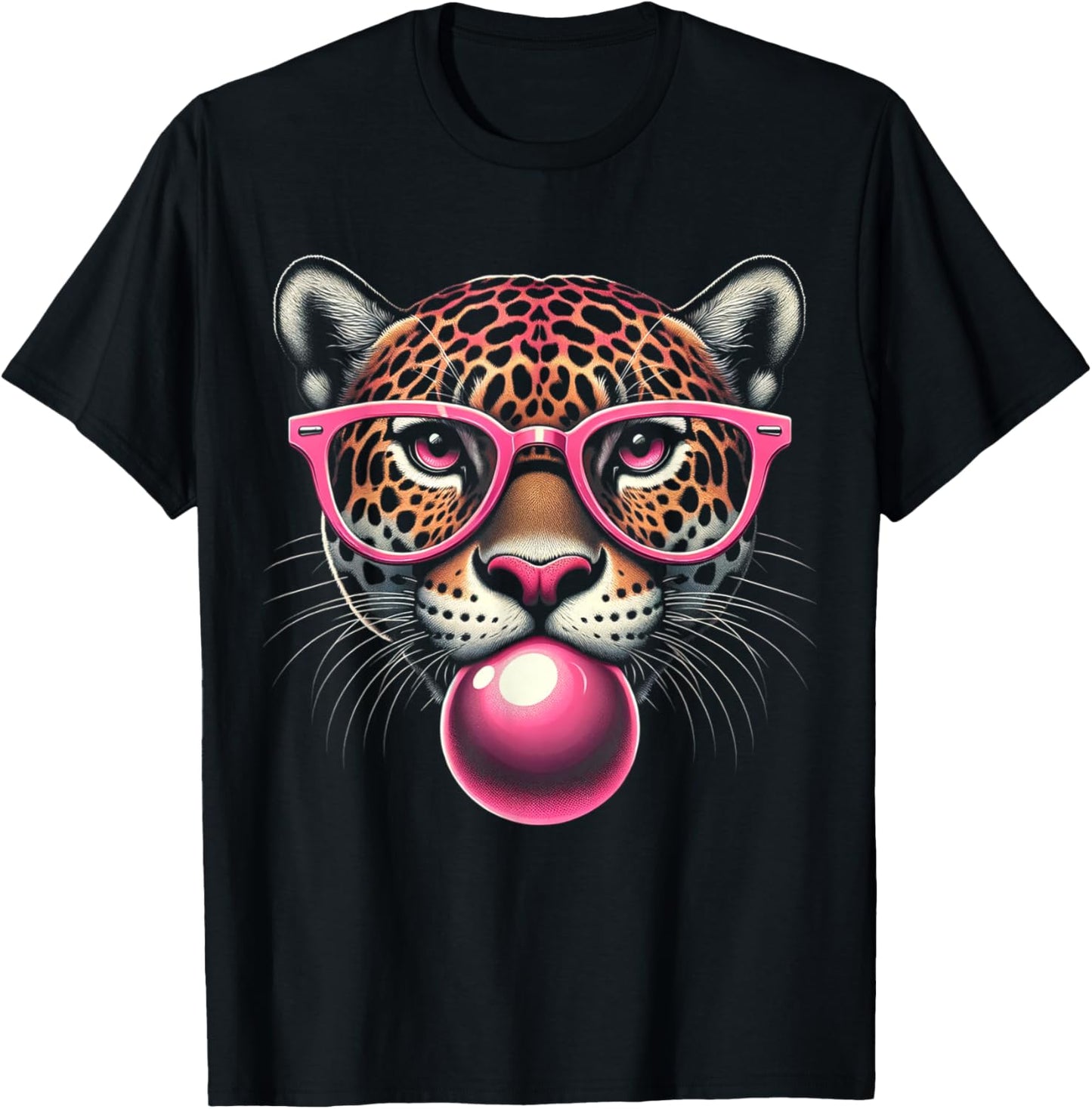 Cool Jaguar Face Eating Gum And Makes A Bubble Cute Jaguar T-Shirt - T-Shirt | Black