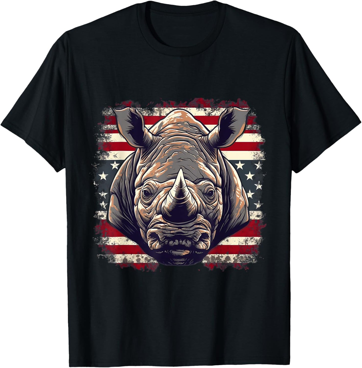 4th Of July US Flag Rhino Women Kids Men T-Shirt - T-Shirt | Black