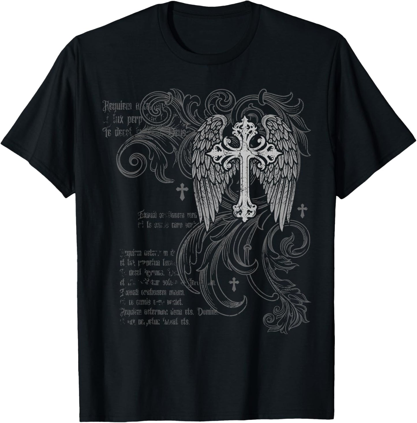 Y2k Grunge Cross Wings 2000s Vintage Goth Emo Harajuku T-Shirt - T-Shirt | Black
