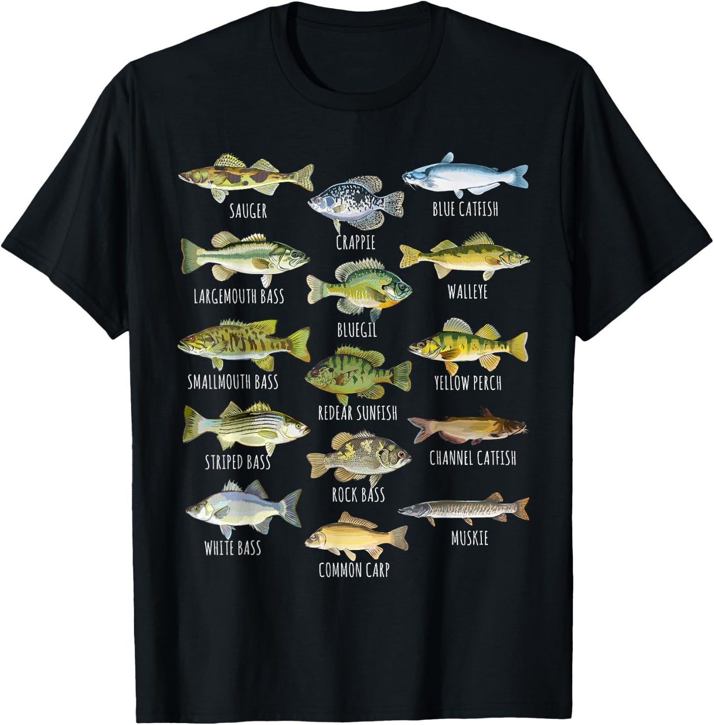 Fish Species Biology Types Of Freshwater Fish Fishing T-Shirt - T-Shirt | Black