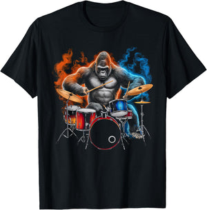 Gorilla Drumming Gorilla Playing Drums Drummer T-Shirt - T-Shirt | Black