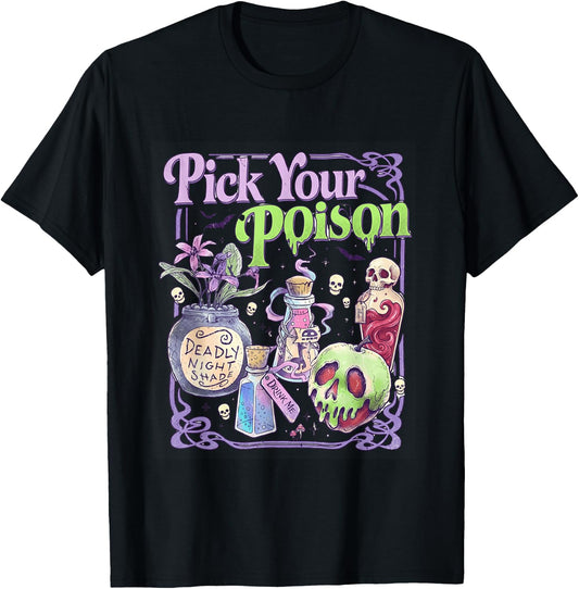 Pick Your Poison Gothic Halloween Retro Graphic T-Shirt - T-Shirt | Black