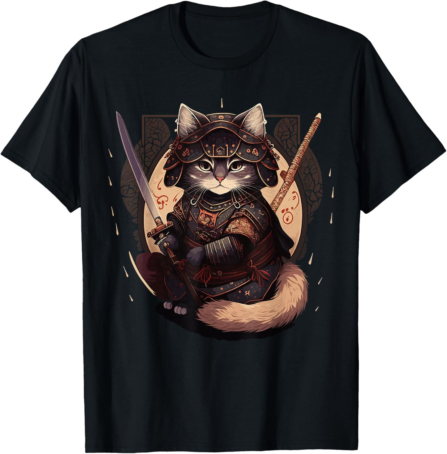 Samurai Cat Warrior Japanische Ninja Katze Kawaii T-Shirt - T-Shirt | Black