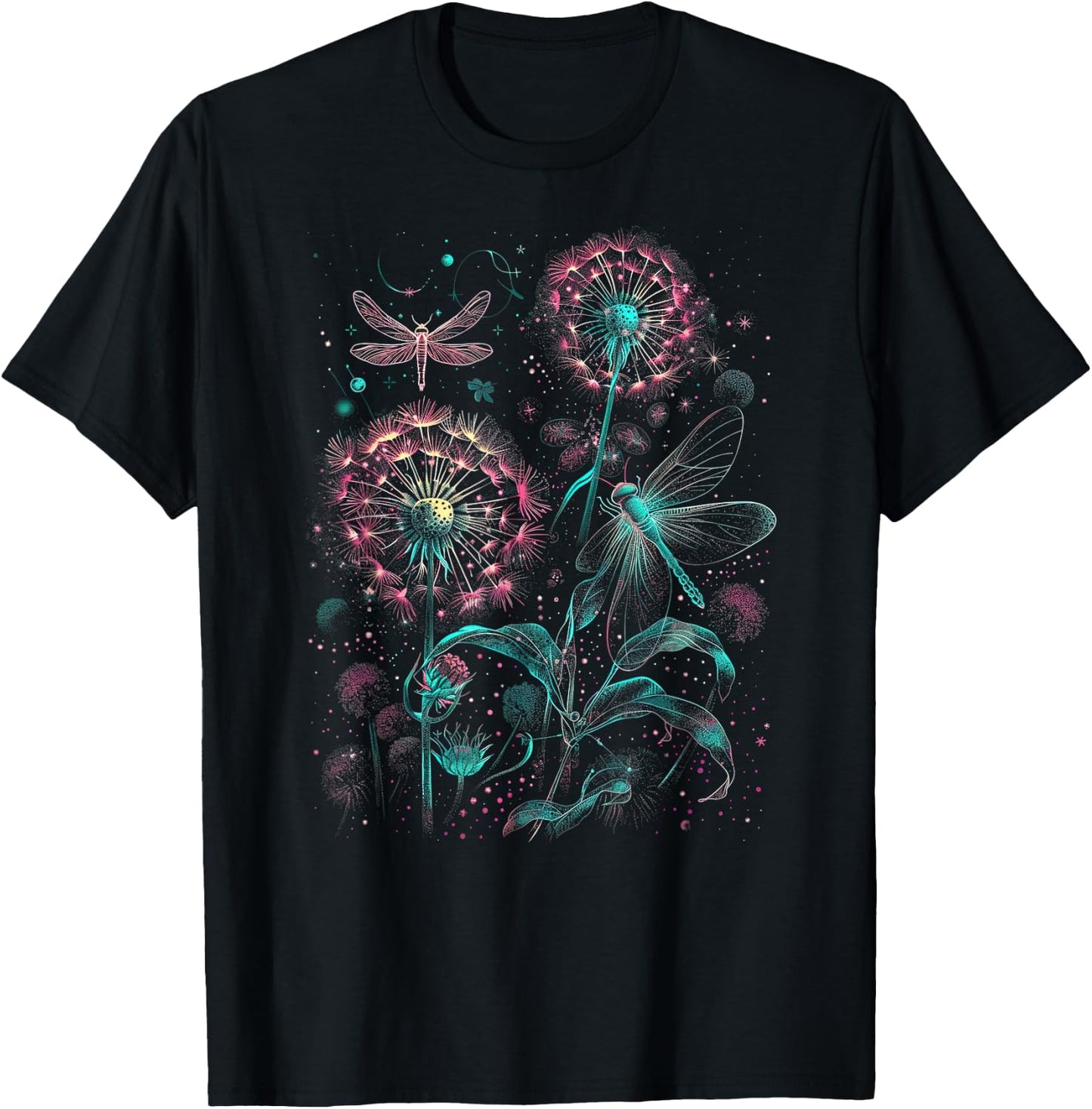 Dandelion Puff Ball with Dragonfly T-Shirt - T-Shirt | Black