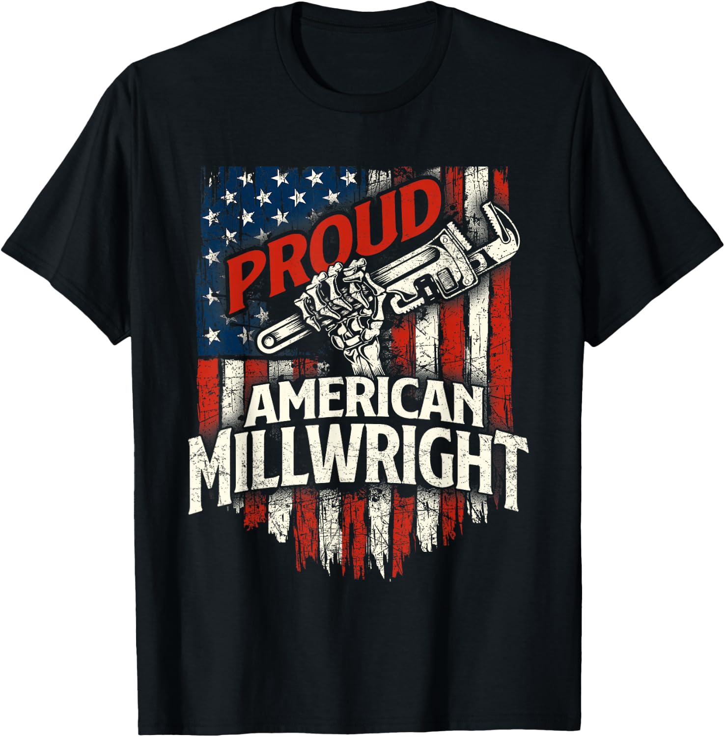 Proud American Millwright - USA Flag Machinist Machinery T-Shirt - T-Shirt | Black