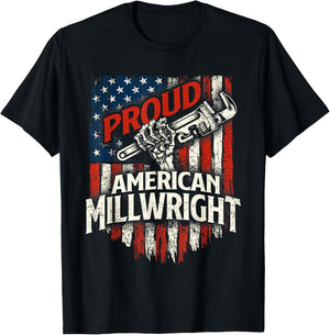 Proud American Millwright - USA Flag Machinist Machinery T-Shirt - T-Shirt | Black