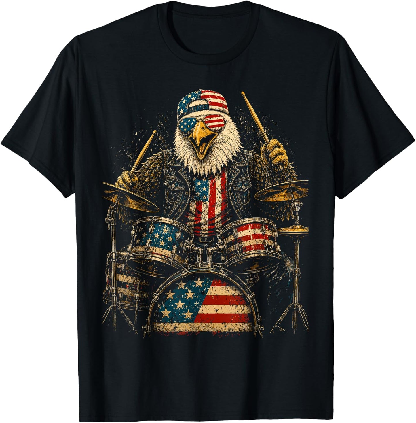 4th of July Patriotic Eagle Drummer 1776 2026 T-Shirt - T-Shirt | Black
