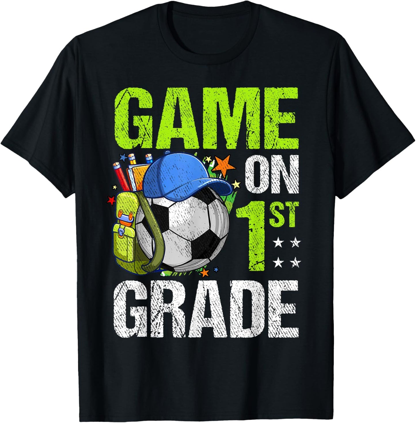 Game On 1st Grade Soccer Back To School Boy Girl Kids Gift T-Shirt - T-Shirt | Black