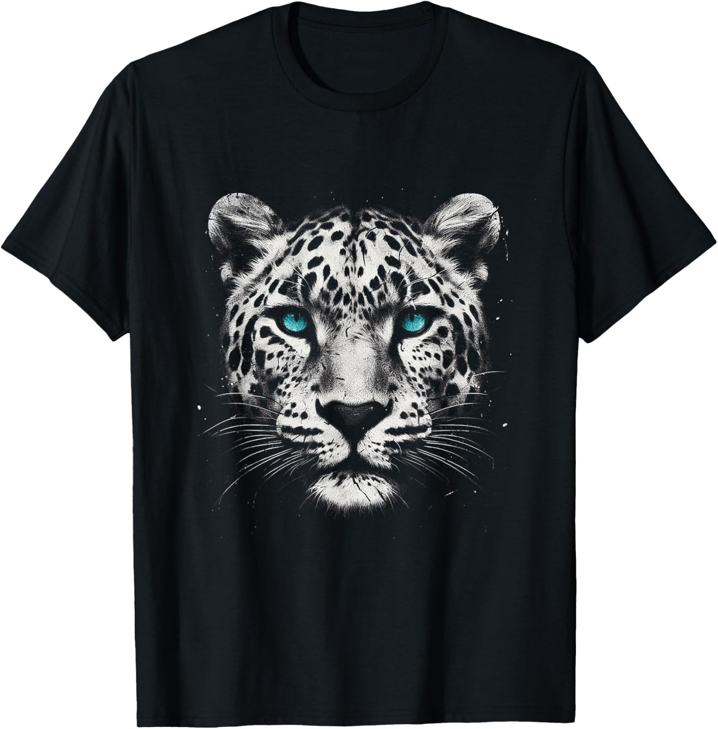 Leopard Cheetah Jaguar Face With Nordic Blue Eyes T-Shirt - T-Shirt | Black