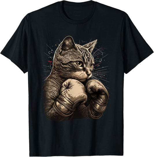 Boxing Cat Boxer Funny Cat Graphic T-Shirt - T-Shirt | Black