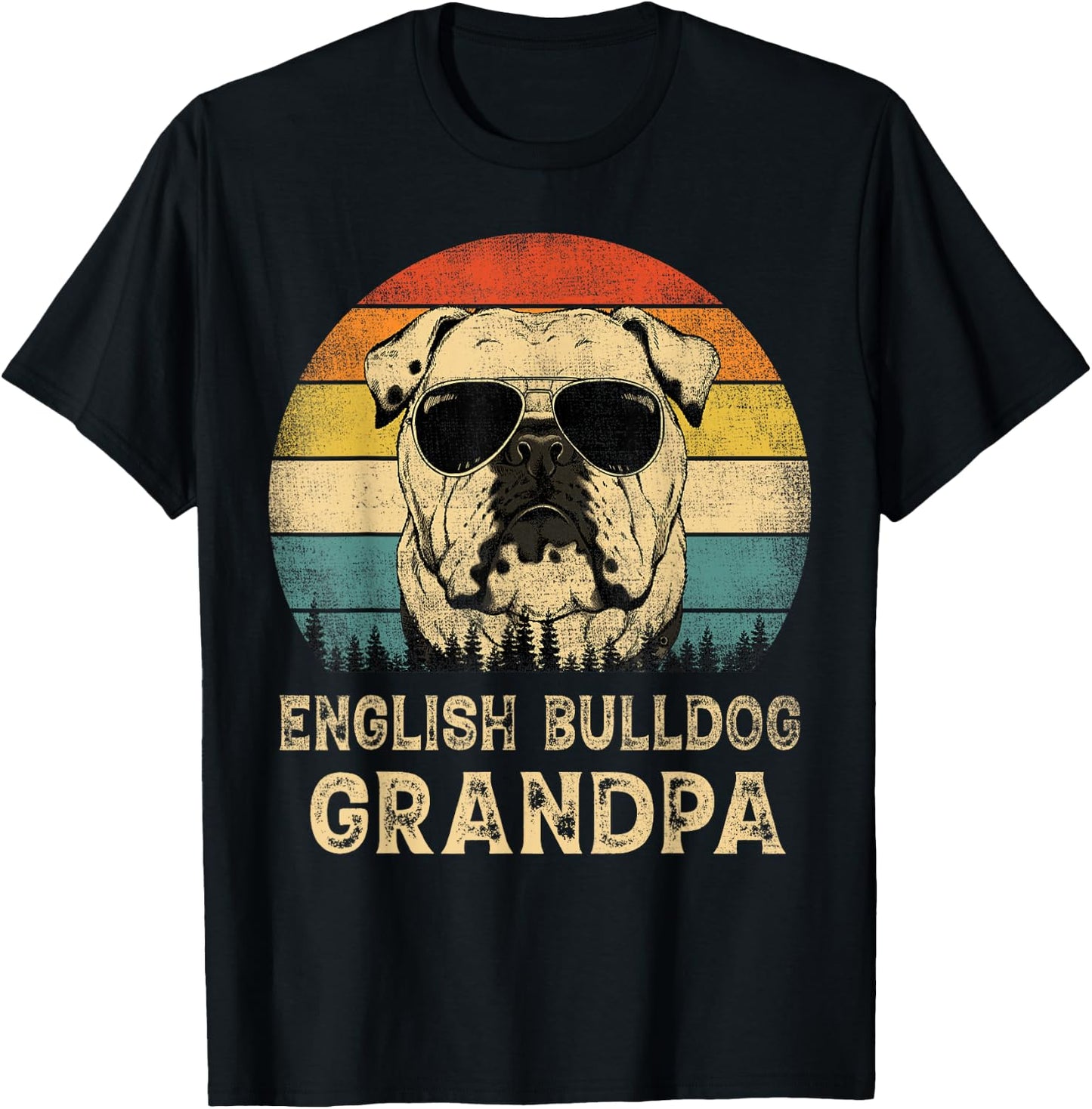 Vintage English Bulldog Grandpa Dog Lovers Father's Day T-Shirt - T-Shirt | Black