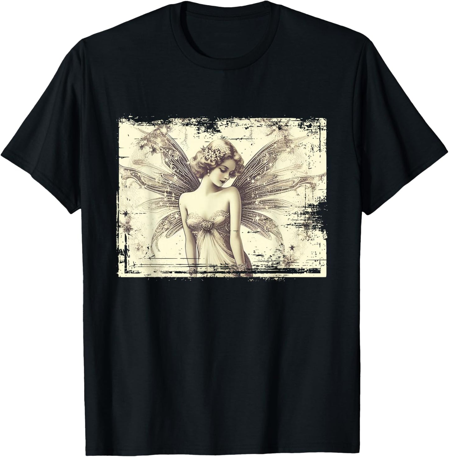 Vintage Elfe Fee Engel Nostalgisches Eleganz Motiv T-Shirt - T-Shirt | Black