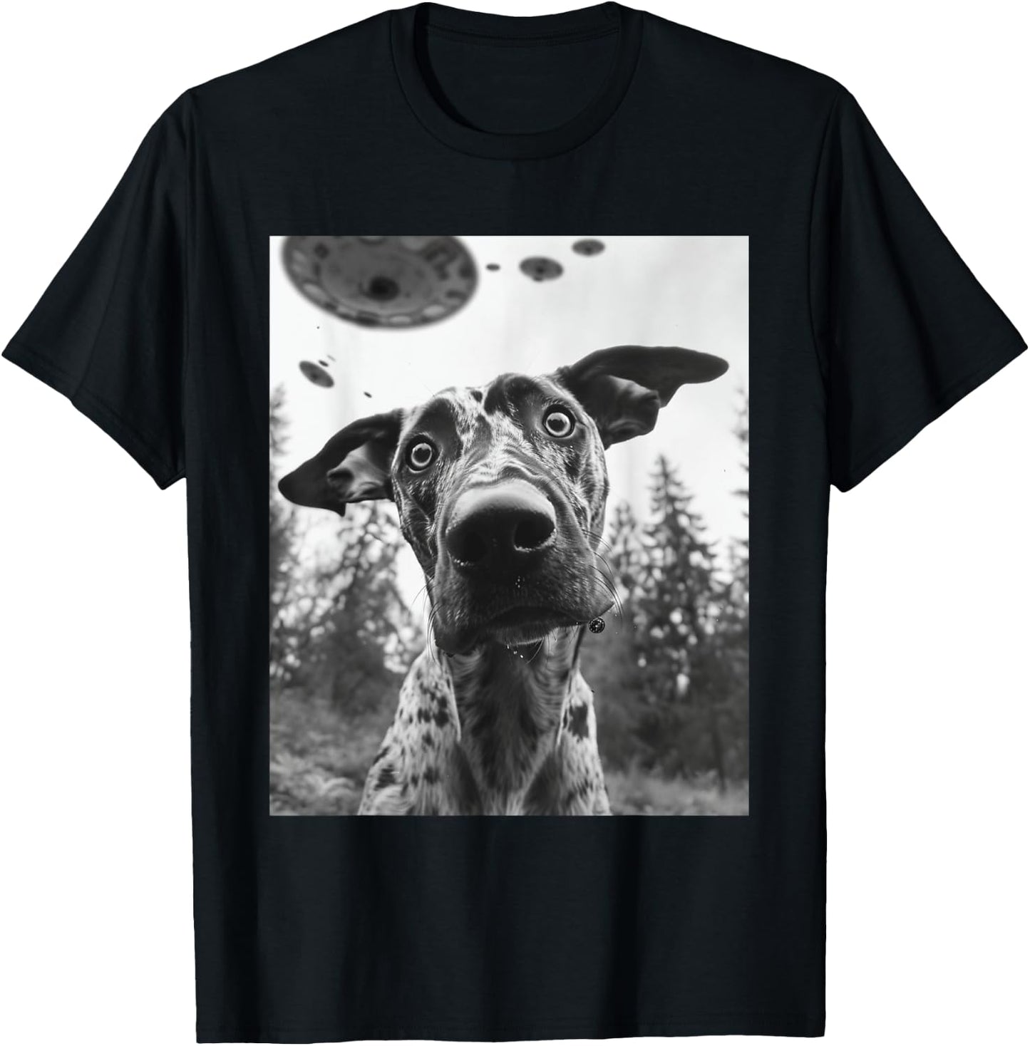 Dog Mom Dad - Funny Alien Selfie Catahoula Leopard UFO T-Shirt - T-Shirt | Black