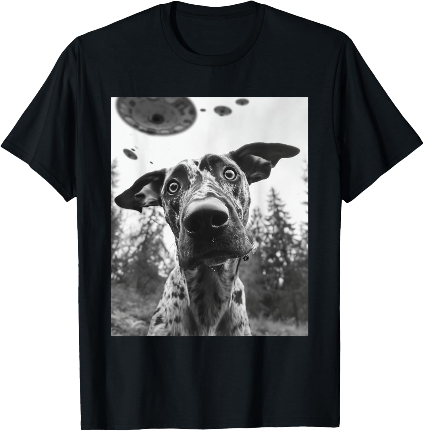 Dog Mom Dad - Funny Alien Selfie Catahoula Leopard UFO T-Shirt - T-Shirt | Black