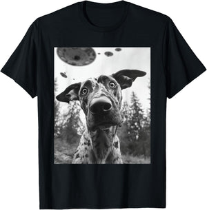 Dog Mom Dad - Funny Alien Selfie Catahoula Leopard UFO T-Shirt - T-Shirt | Black