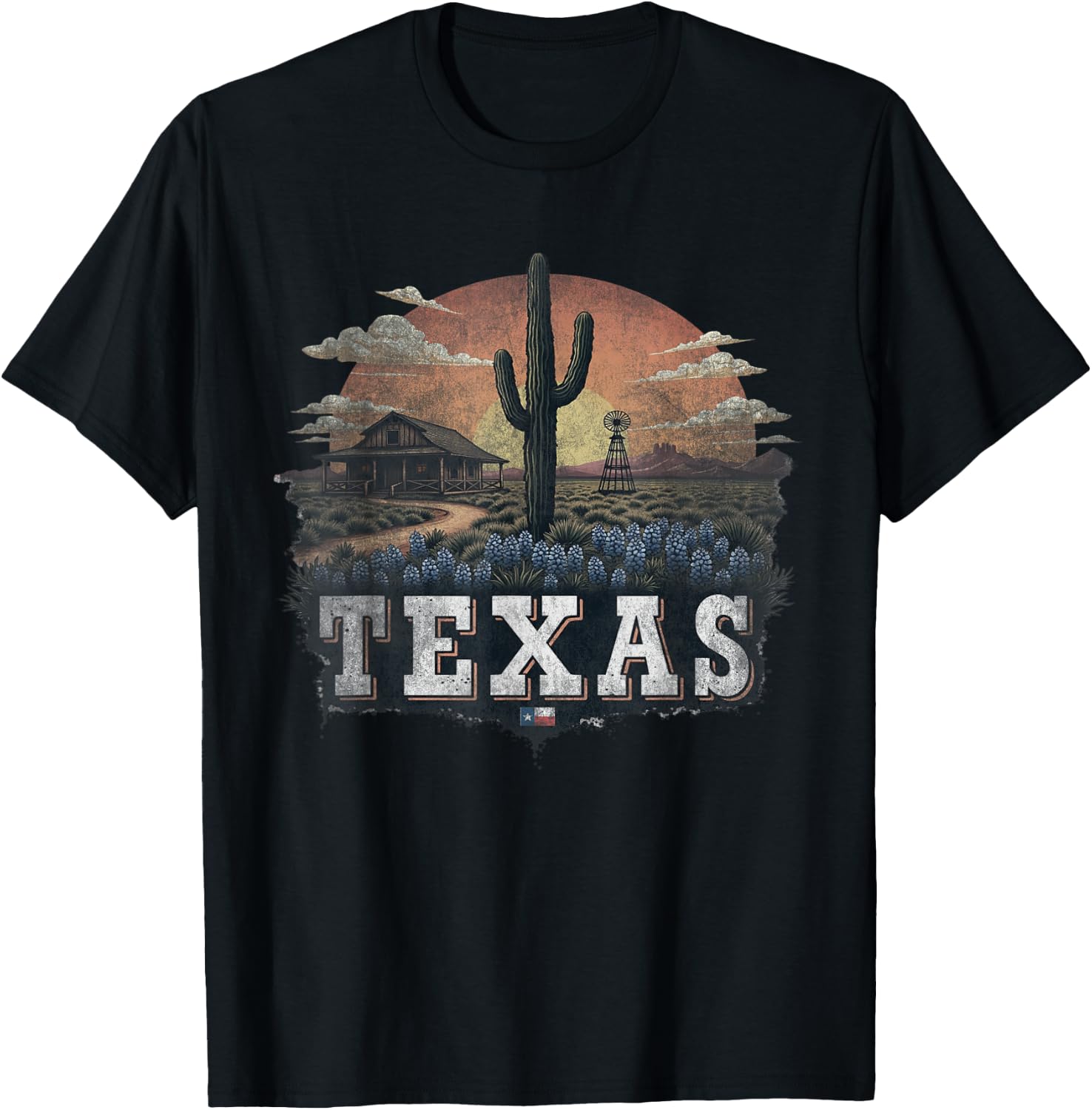 Retro Texas Landscape Vintage Souvenir T-Shirt - T-Shirt | Black