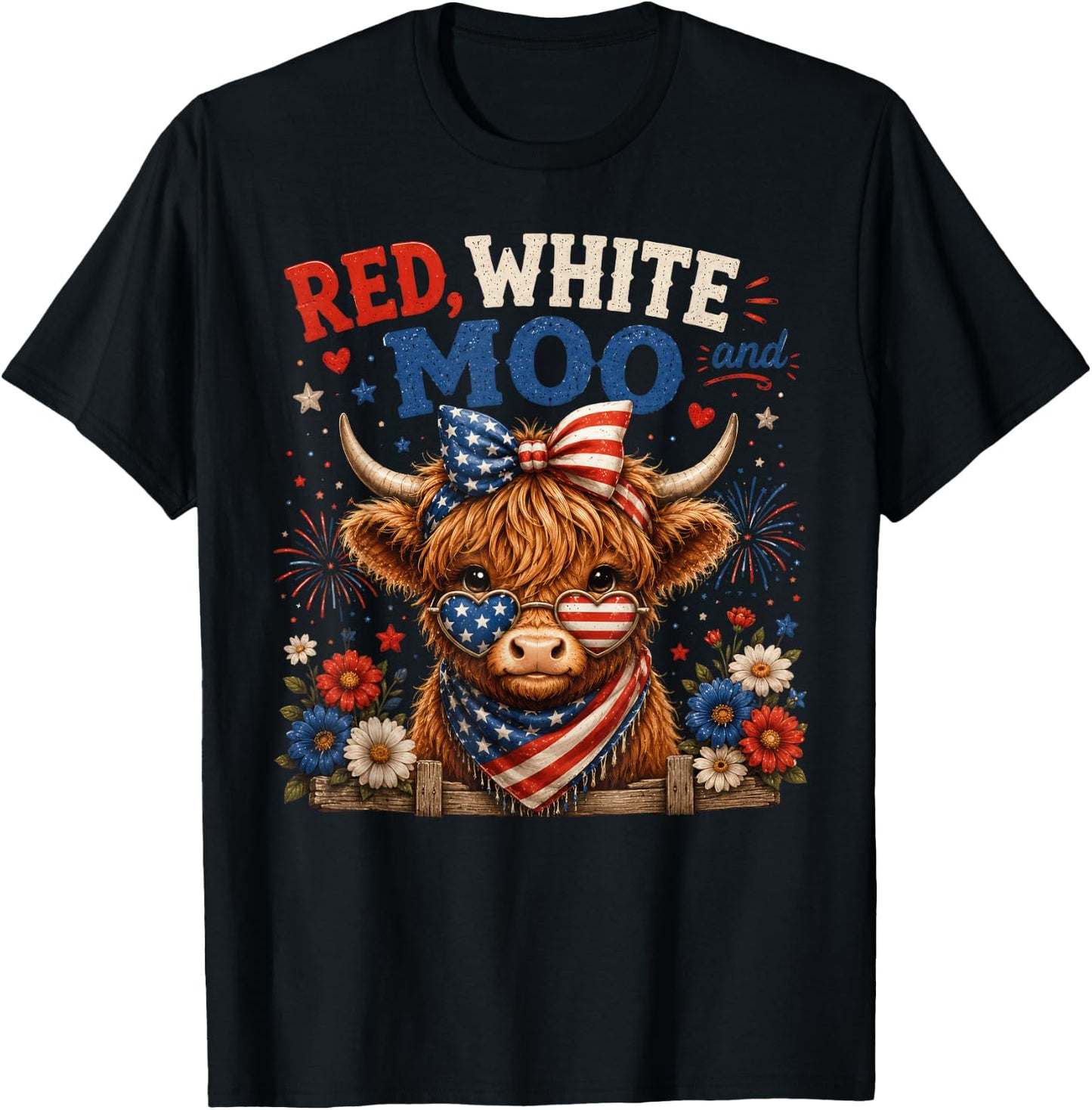 Red White and Moo Cow 4th of July 250 Years Patriotic T-Shirt - T-Shirt | Black