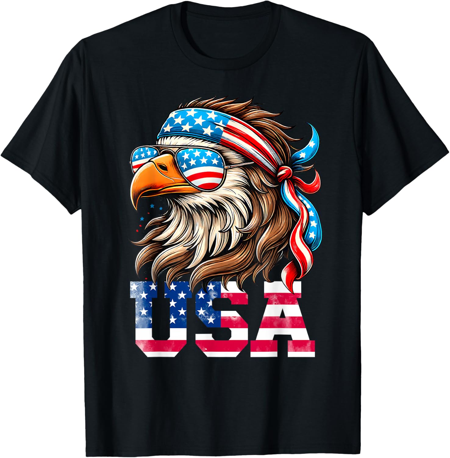 USA American Flag Men Women Kids Eagle Mullet Patriotic T-Shirt - T-Shirt | Black
