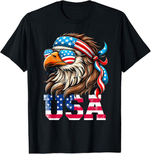 USA American Flag Men Women Kids Eagle Mullet Patriotic T-Shirt - T-Shirt | Black