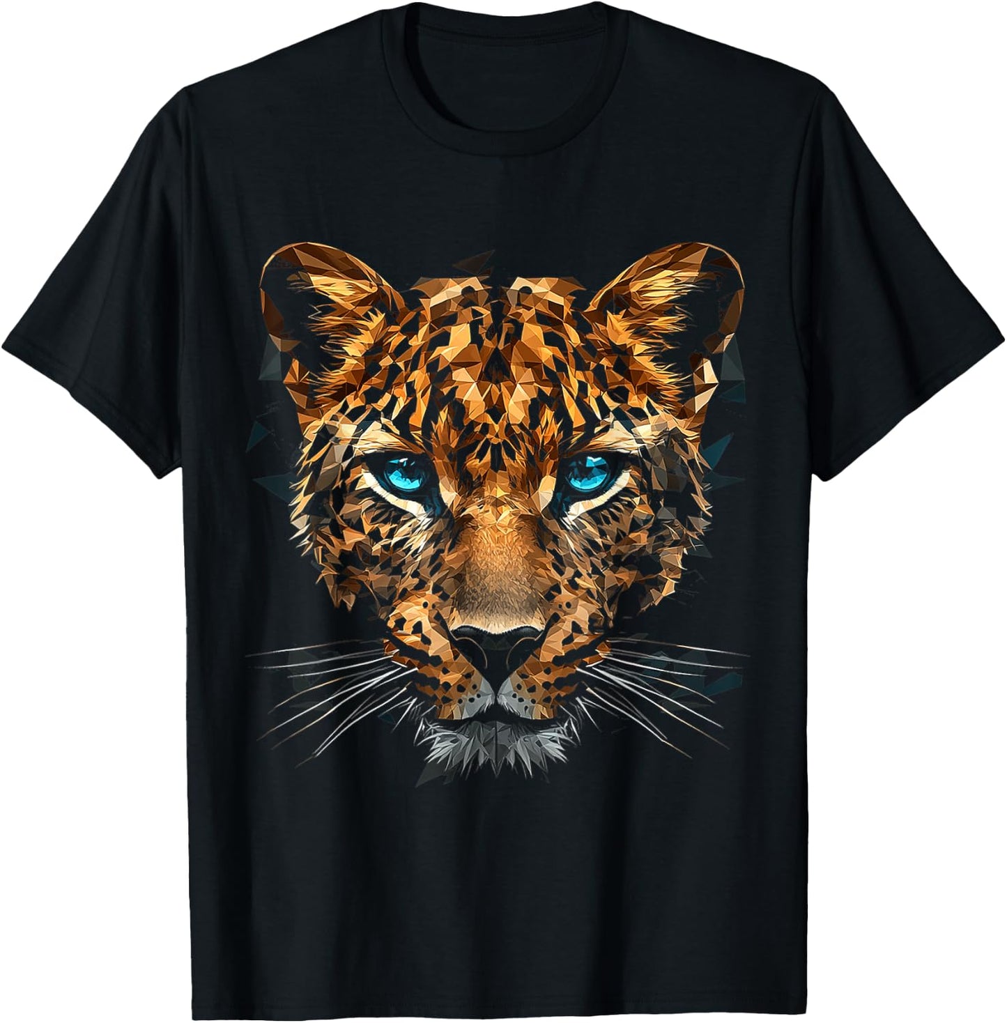 Leopard Animal Motif Blue Eyes Illustration Leopard T-Shirt - T-Shirt | Black