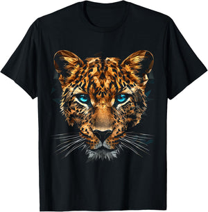 Leopard Animal Motif Blue Eyes Illustration Leopard T-Shirt - T-Shirt | Black