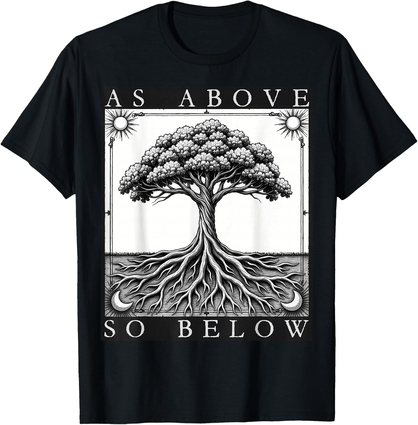 Wie oben, so unten, Baum des Lebens, Sonne, Mond, mystisches Gothic-Tarot T-Shirt - T-Shirt | Black