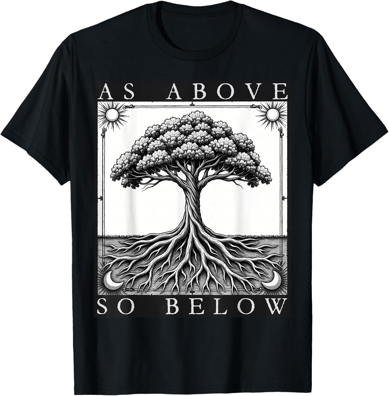 Wie oben, so unten, Baum des Lebens, Sonne, Mond, mystisches Gothic-Tarot T-Shirt - T-Shirt | Black