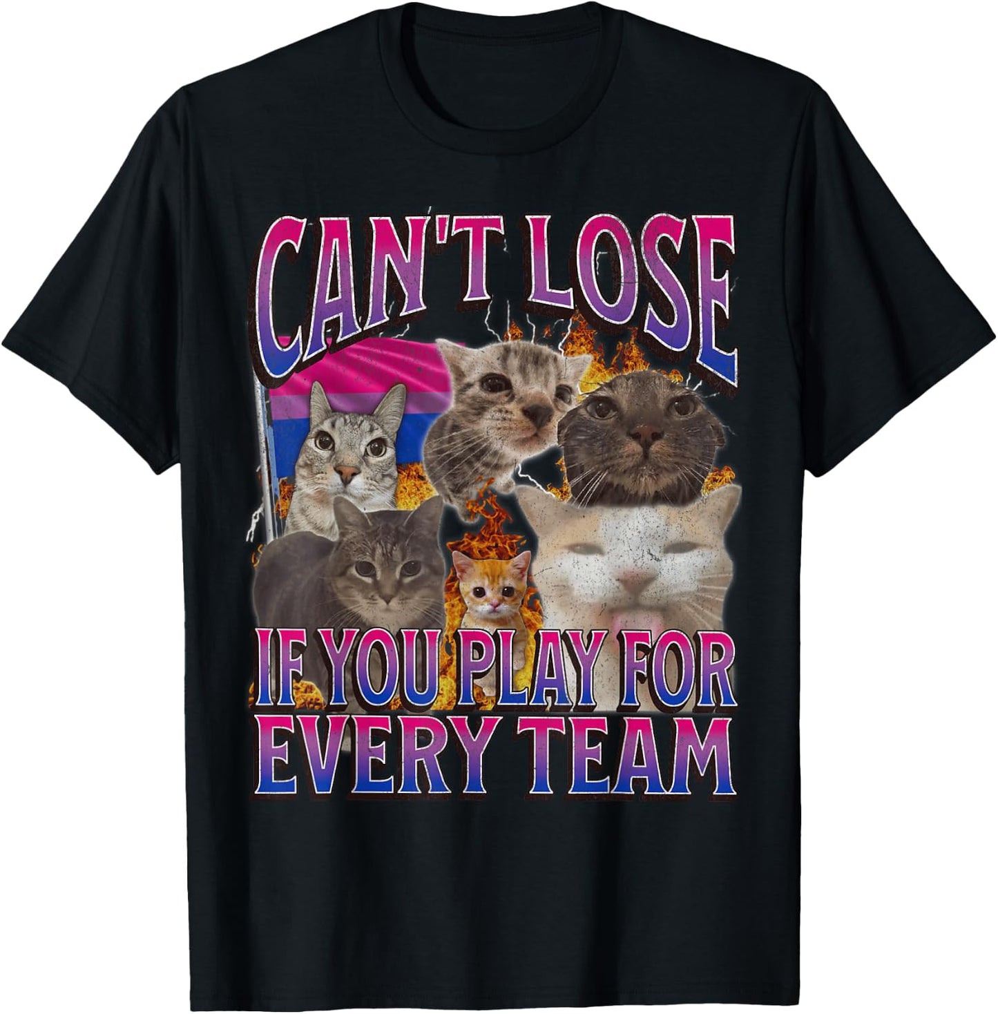 Can't Lose Funny Bisexual Lgbtq Cat Meme Bootleg Graphic T-Shirt - T-Shirt | Black