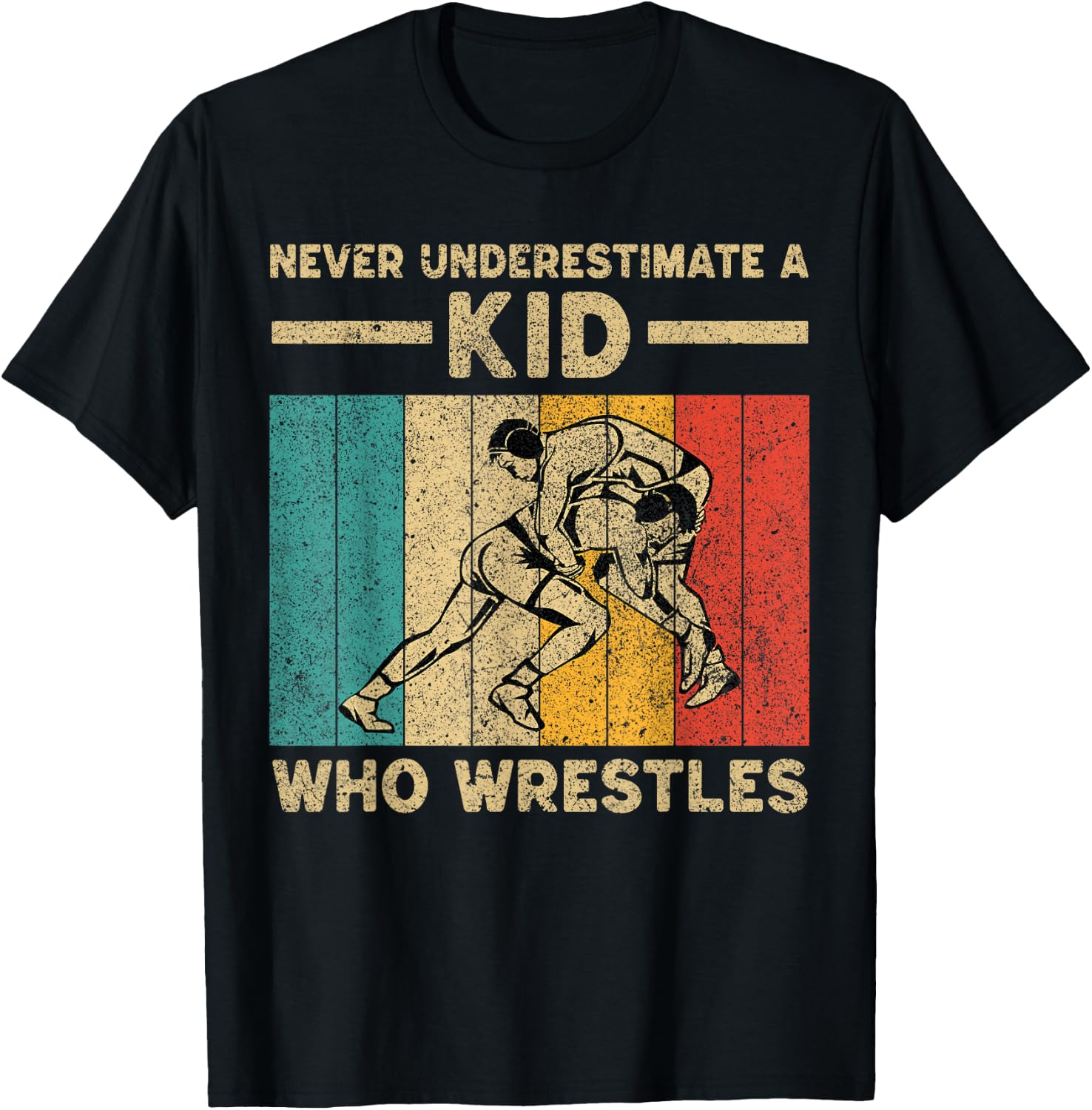 Never Underestimate A Kid Who Wrestles Vintage Wrestling T-Shirt - T-Shirt | Black