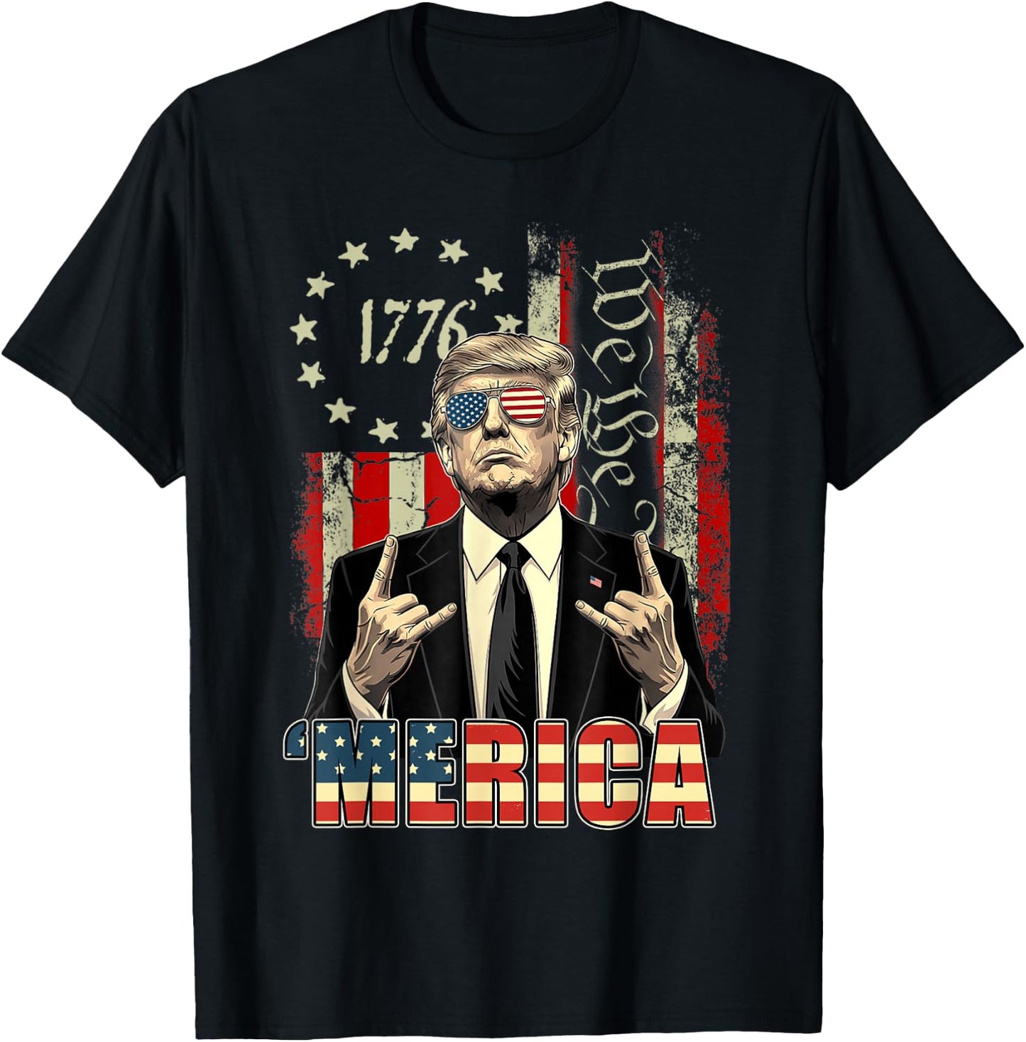 Merica 250 American Years 1776 2026 Trump 250th Anniversary T-Shirt - T-Shirt | Black