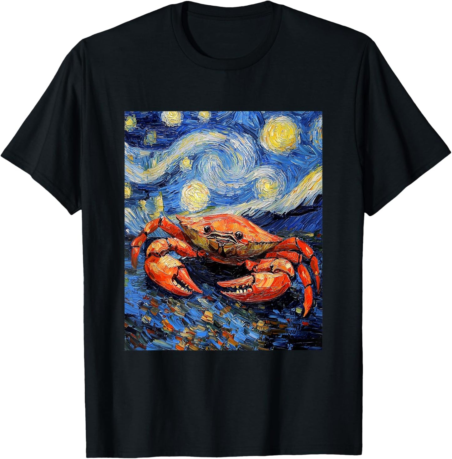 Crab Sea Van Gogh Style Starry Night Graphic T-Shirt - T-Shirt | Black