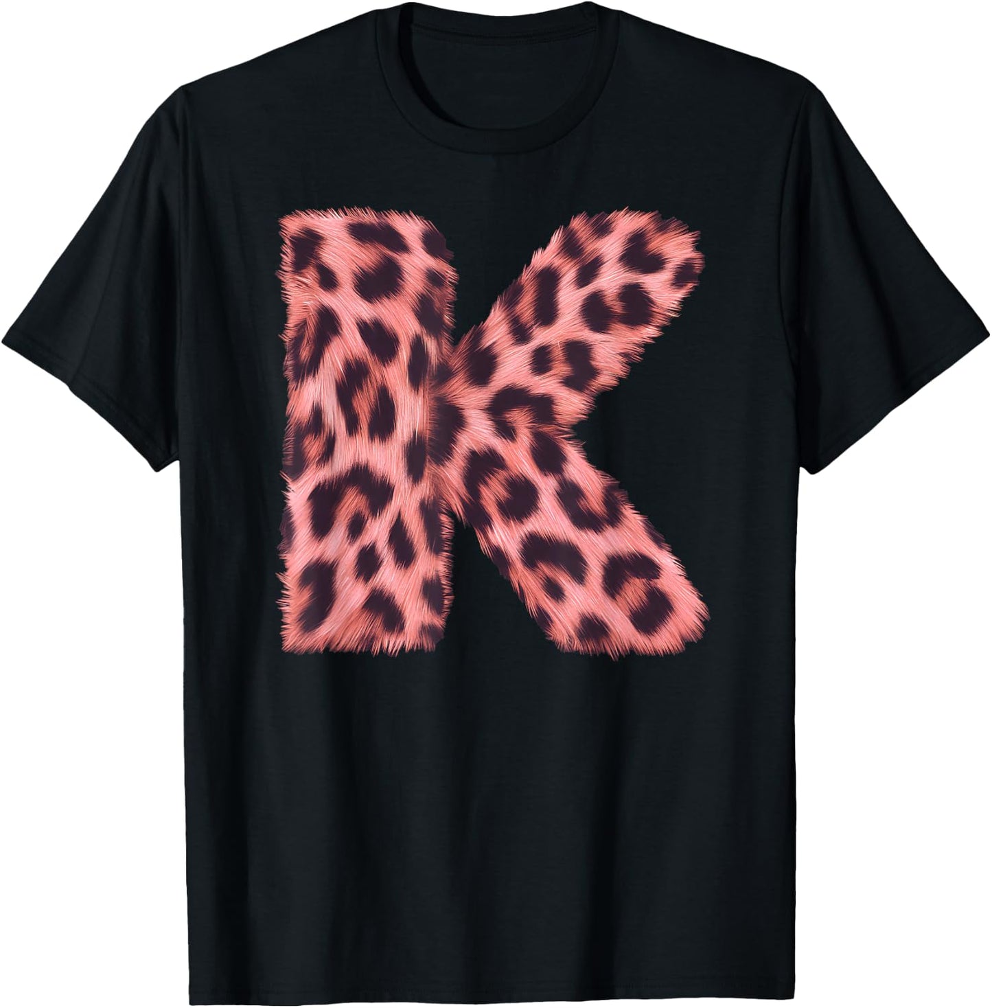 Letter K Cheetah Leopard Print Pink Initial Zebra Matching T-Shirt - T-Shirt | Black