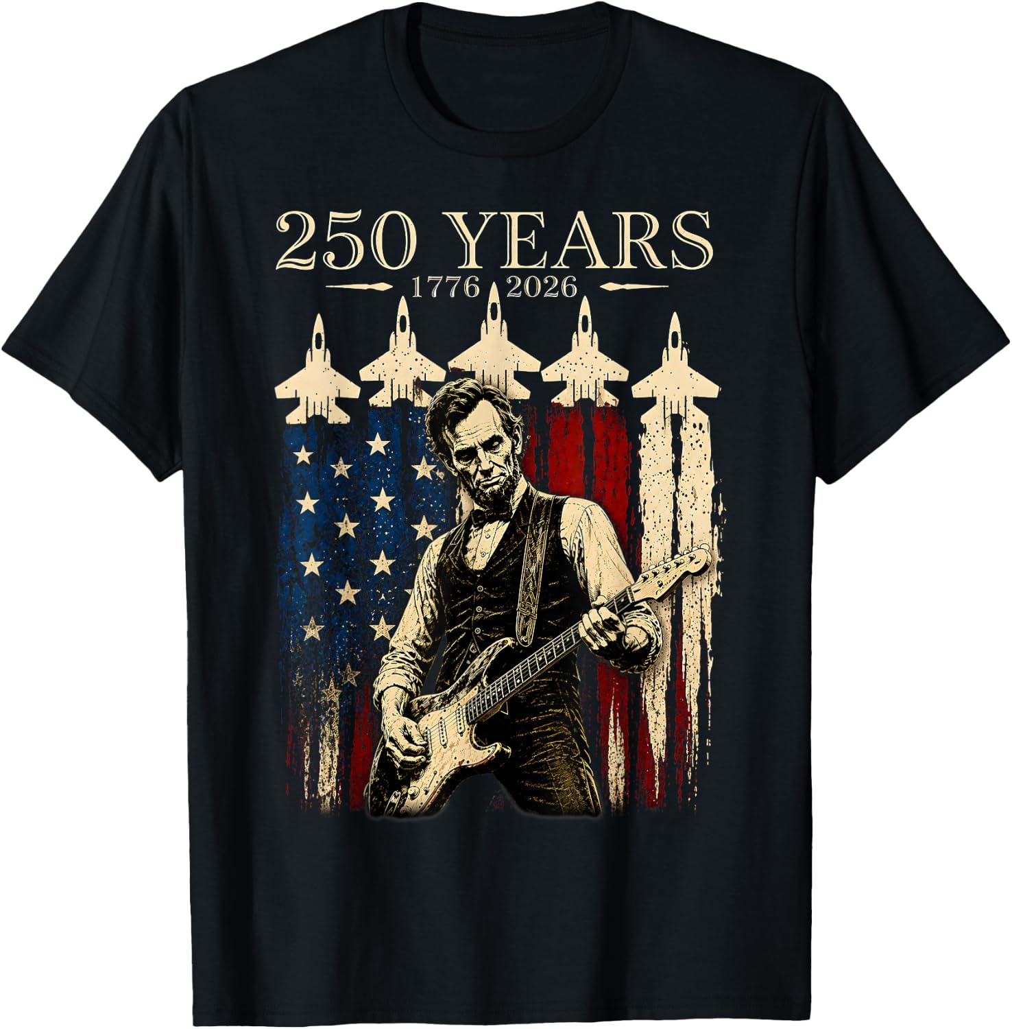 Vintage Abraham Lincoln Abe Lincoln Playing Guitar 250 Years T-Shirt - T-Shirt | Black