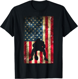 American Football Lineman - Offensive Player On USA Flag T-Shirt - T-Shirt | Black