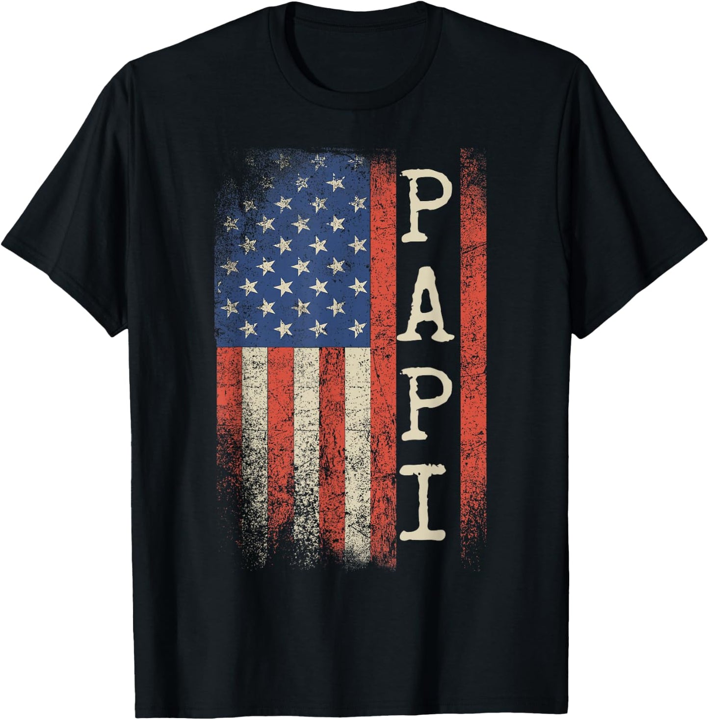 Papi American Flag Patriotic USA Vintage T-Shirt - T-Shirt | Black