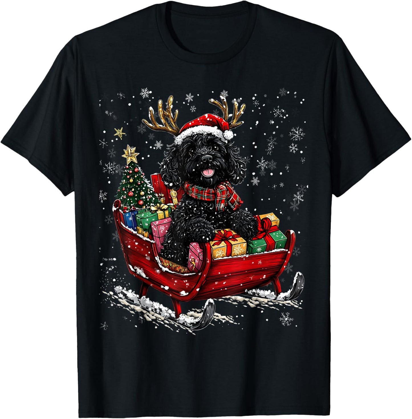 Santa Goldendoodle reindeer Light Christmas T-Shirt - T-Shirt | Black
