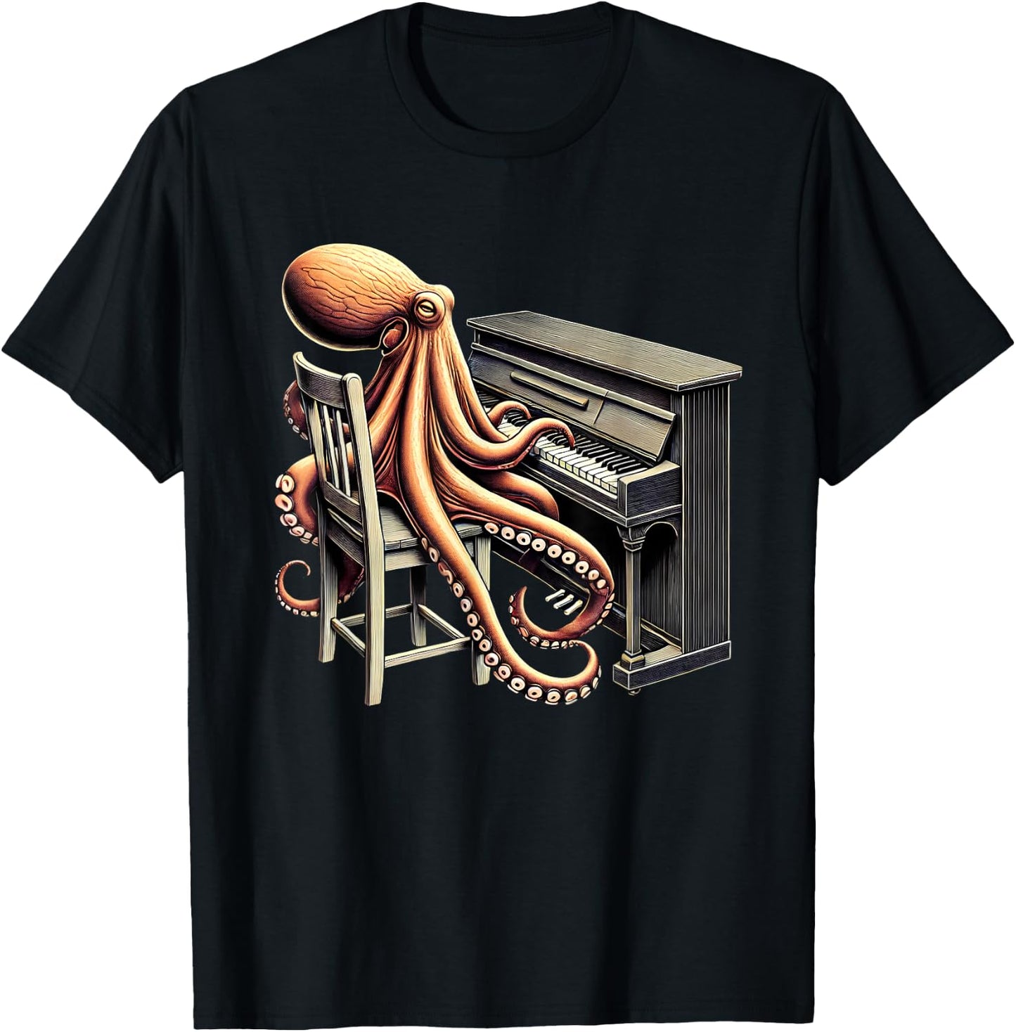 Vintage Octopus Playing Piano Pianist Piano Player T-Shirt - T-Shirt | Black