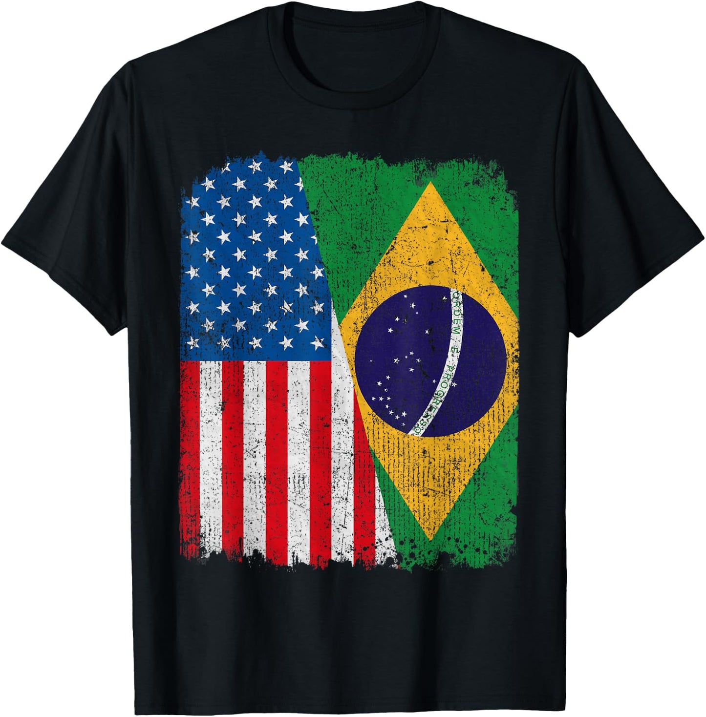 Brazilian American Flag Half USA Brazil Root Proud T-Shirt - T-Shirt | Black
