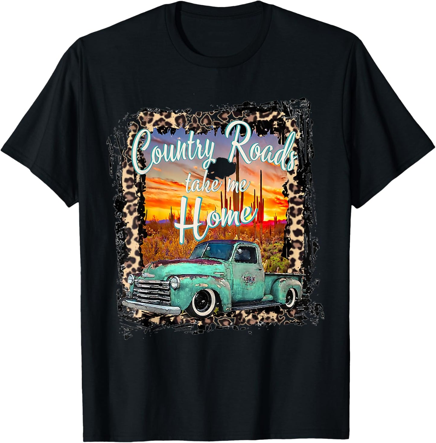 Western Texas Vintage Truck Country Roads Take Me Home T-Shirt - T-Shirt | Black