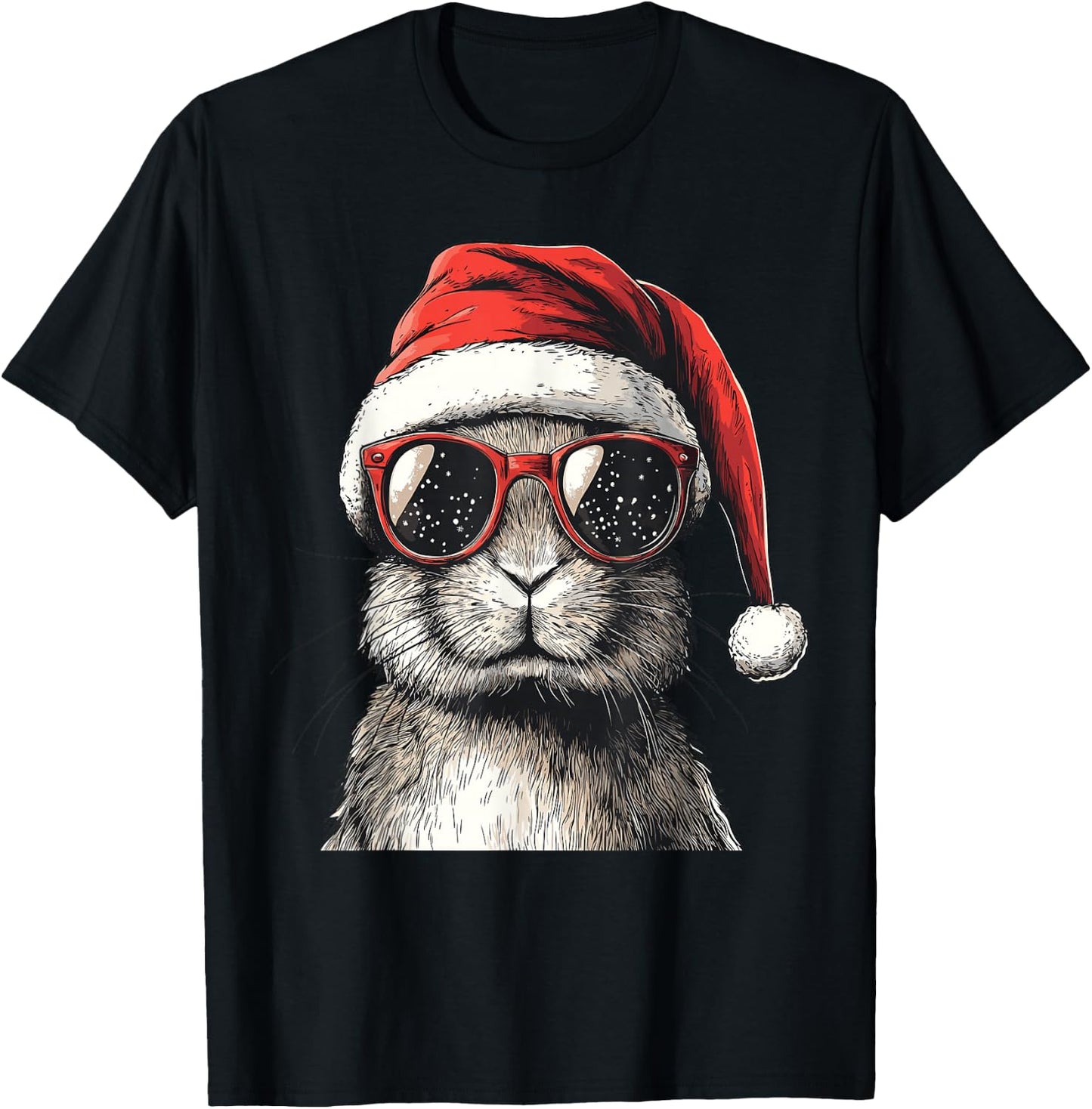 Rabbit Santa Hat Funny Rabbit Lovers Christmas Xmas Pajama T-Shirt - T-Shirt | Black