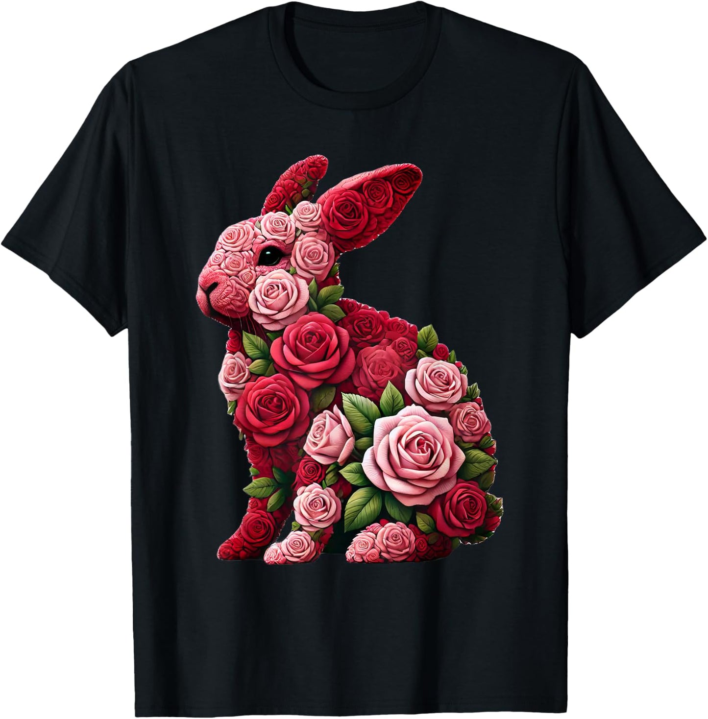 Rose Rabbit Bunny Flower Gardening Floral T-Shirt - T-Shirt | Black