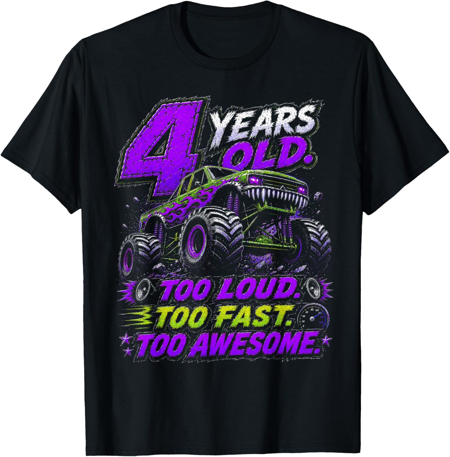 Monster Truck 4th Birthday Shirt 4 Year Old 4th Birthday Boy T-Shirt - T-Shirt | Black