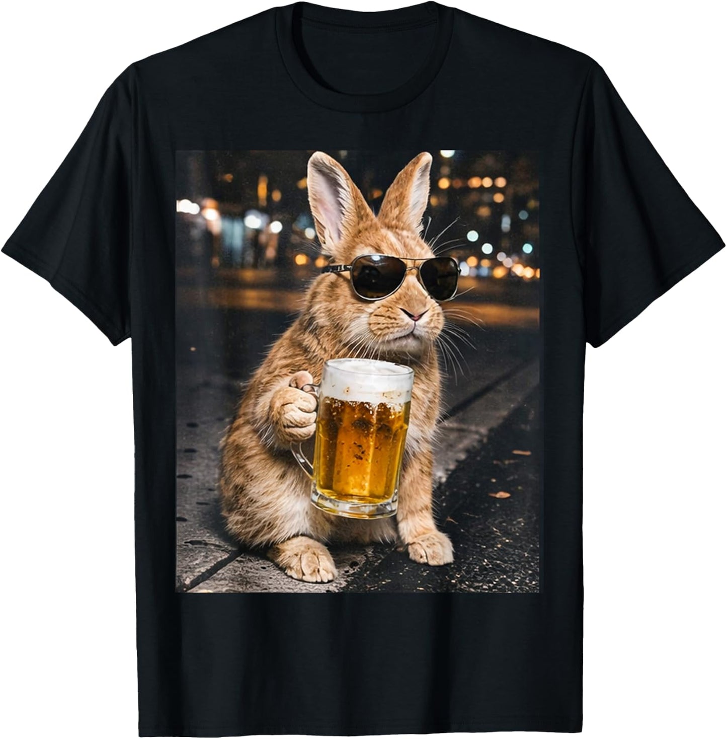 Lustiger Hase trinkt Bier mit Sonnenbrille Frohe Ostern T-Shirt - T-Shirt | Black