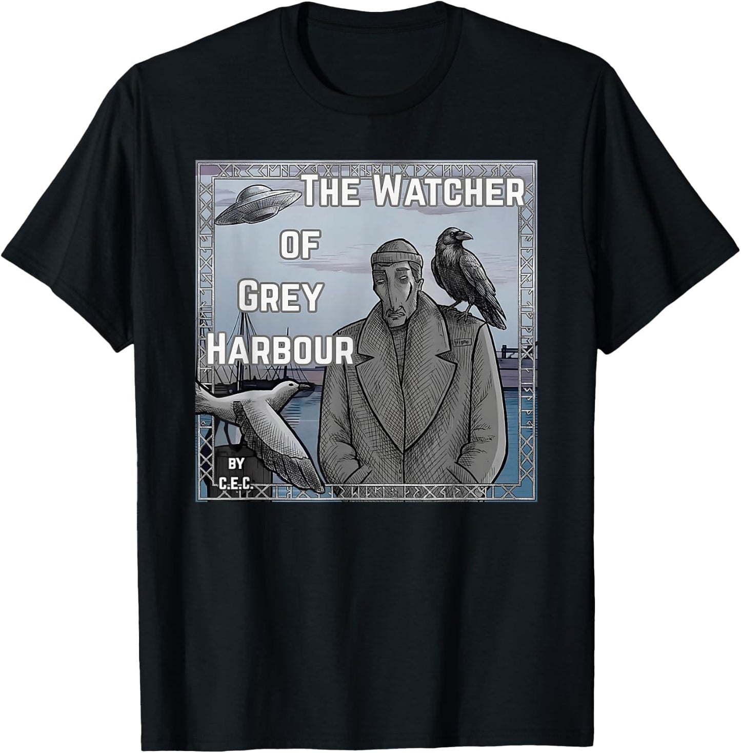 The Watcher of Grey Harbour by Artist CEC T-Shirt - T-Shirt | Black