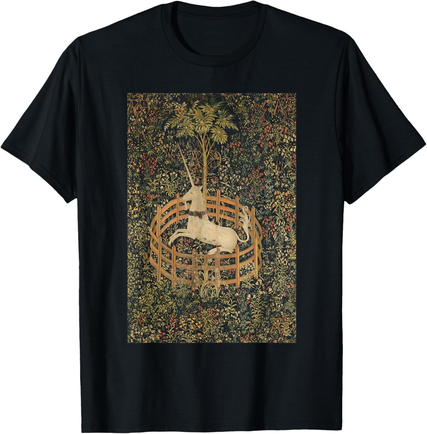 Unicorn The Unicorn in Captivity Middle Ages Fine Art T-Shirt - T-Shirt | Black