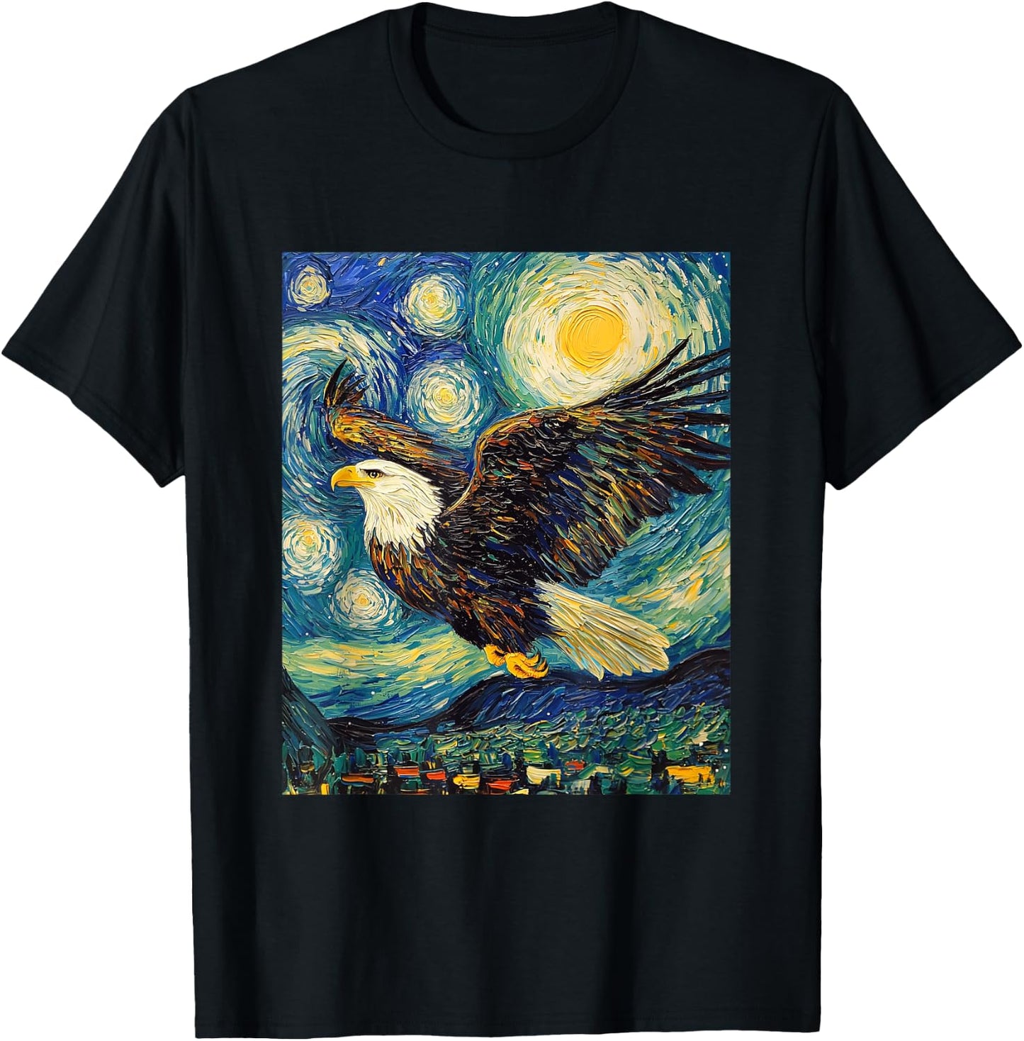 Bald Eagle Bird - Van Gogh Style - Starry Night T-Shirt - T-Shirt | Black