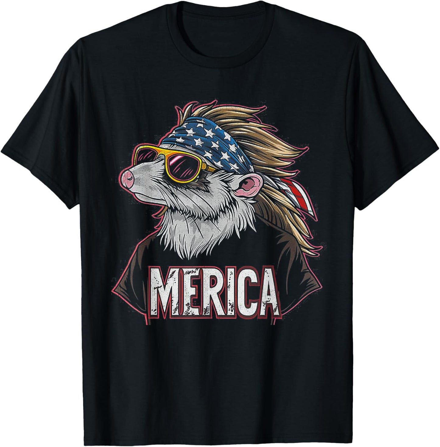 Opossum Possum - Patriotic 4th of July American Flag T-Shirt - T-Shirt | Black
