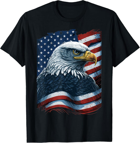 Bald Eagle Proud Patriotic American US Flag 4th Of July T-Shirt - T-Shirt | Black